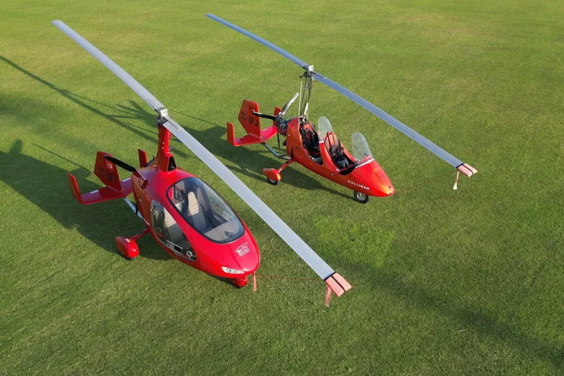 Two Royal Fly gyrocopters ready for Antalya aerial tours and scenic flights